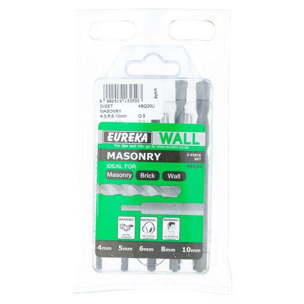 EUREKA DRILL BITS Masonry 4;5;6;8;10mm SET for Masonry/Concrete 4BQ30U