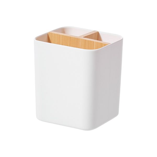 3-Grid Desktop Organizer with Bamboo Dividers - White