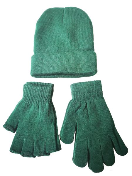 Gloves, Fingerless Gloves and Beanie Green Set