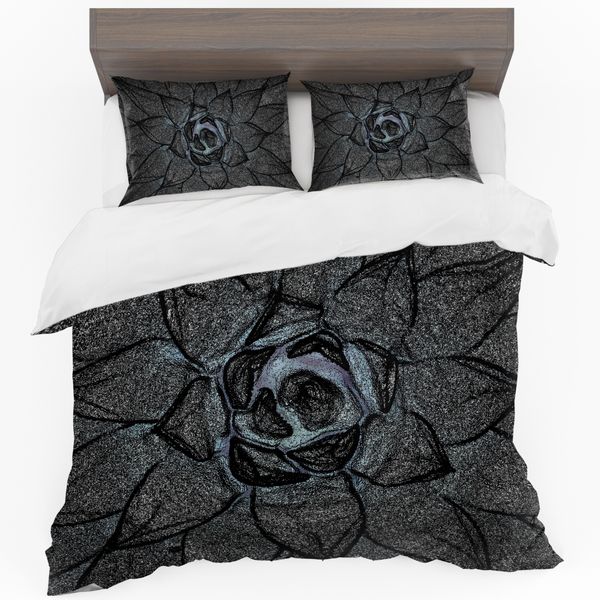 Black Succulent Duvet Cover Set