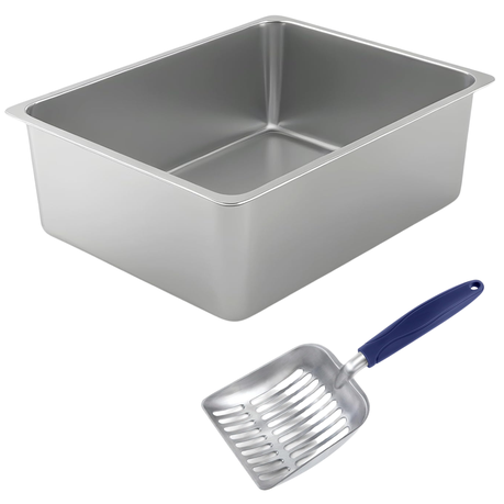 Stainless Steel Cat Litter Box With Cat Litter Scoop, Non Stick, No Smell Image