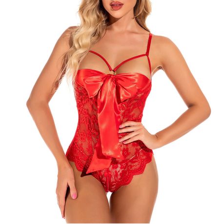 REORIAFEE Sexy Nighty for Women Naughty Wife Sexy Lingerie Lace Hollow Out  Babydoll Underwear Sleepwear Jumpsuit Bodysuits Pajamas Red XXL 