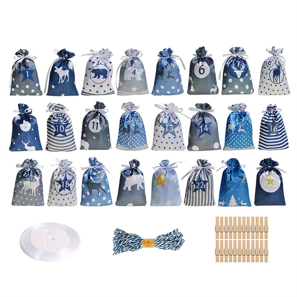24Pcs Christmas Adventcalendar Bags Christmas Countdown Gift Bags A