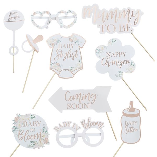 Baby In Bloom - Rose Gold Foiled &amp; Floral Photobooth Props