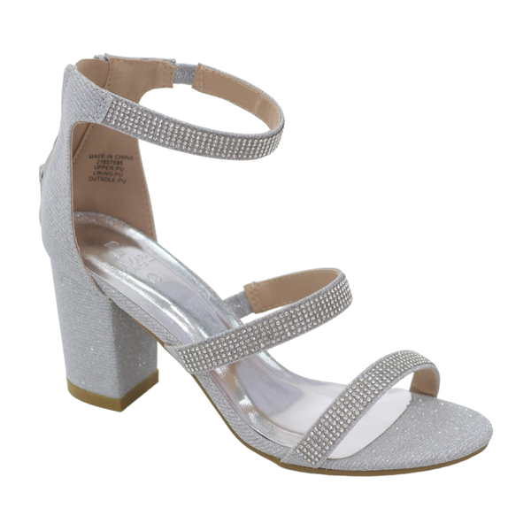 Razina Double Band Ankle Strap Sandal 8cm Block Heel Shimmer - Champagne