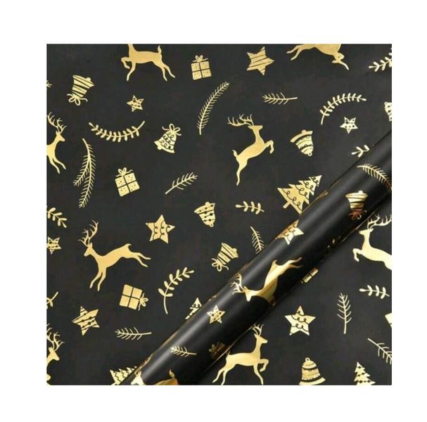 3 pieces 70x50cm Christmas Gift Wrapping Paper Set - Black and Gold