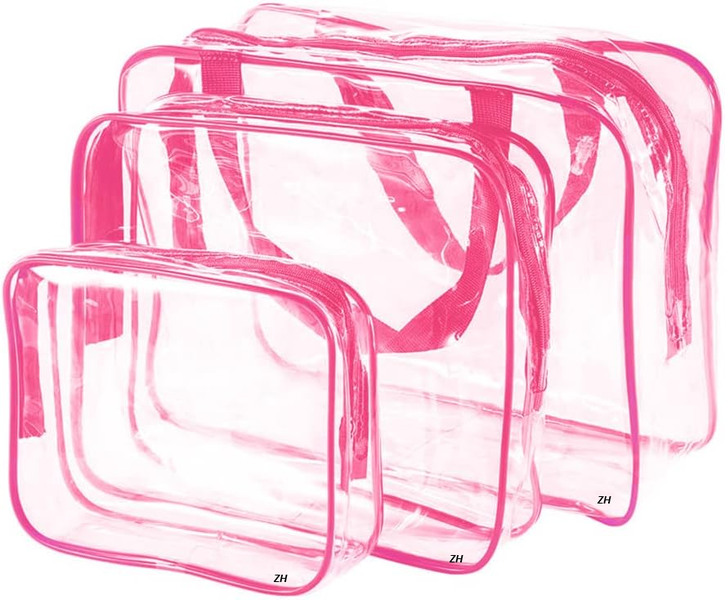 3 Piece Set PVC Cosmetic Toiletry Bag Organizer Women Transparent