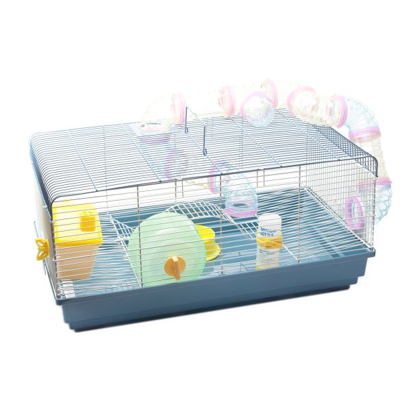 Blue-Grey Hamster Cage with Accessories (57.5cm X 32cm X 27cm)