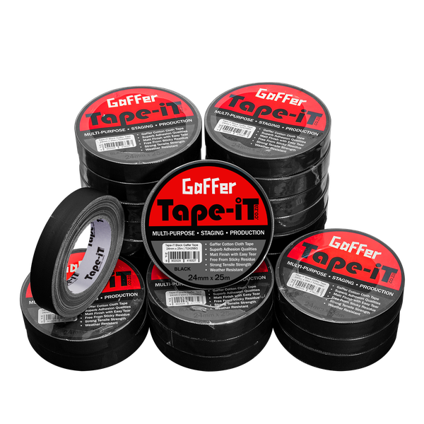 Tape-iT Carton with 24 Rolls of Black Gaffer Tape 24mm x 25m | Ti2425BG24