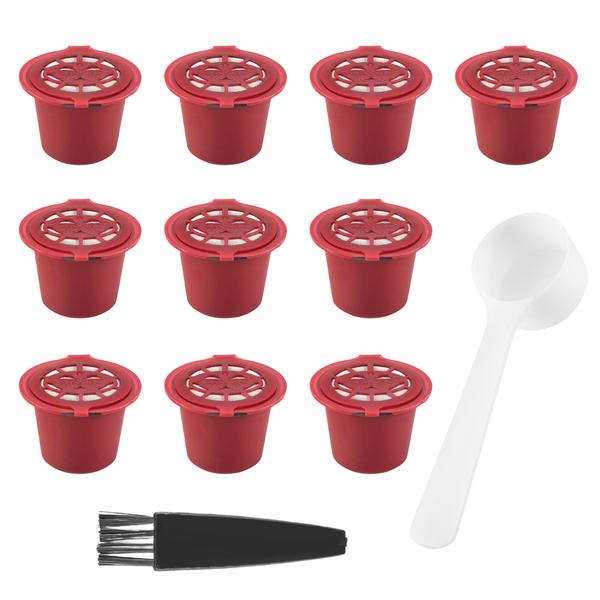 10 Pcs Reusable Refillable Coffee Capsule Filters for Nespresso with Spoon