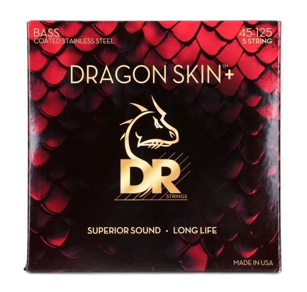 DR Strings Dragon Skin + Coated 5-string Bass Guitar Strings - .045-.125