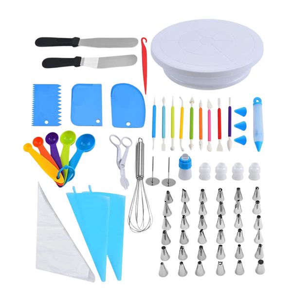 66Pcs Cake Decorating Tool Set with Piping Tips Bag And Rotating Stand