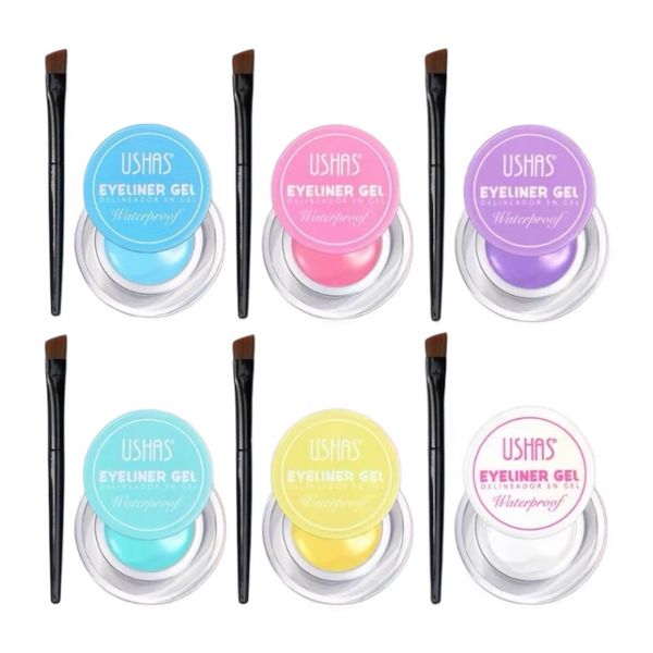 6 Colours Ushas Eyeliner Gel Waterproof Long-Wearing with applicator Brush