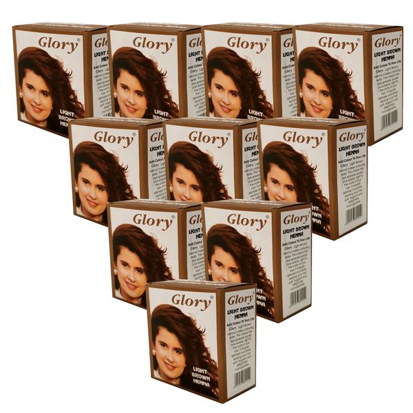 Glory Henna Natural Hair Dye - Ammonia Free - Light Brown - 10 Pack