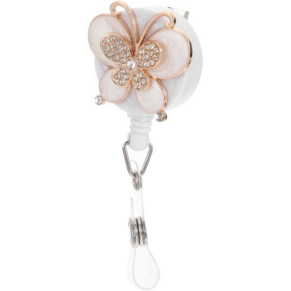 Retractable Butterfly Badge Holder Clip with Rhinestone Bling, Telescopic