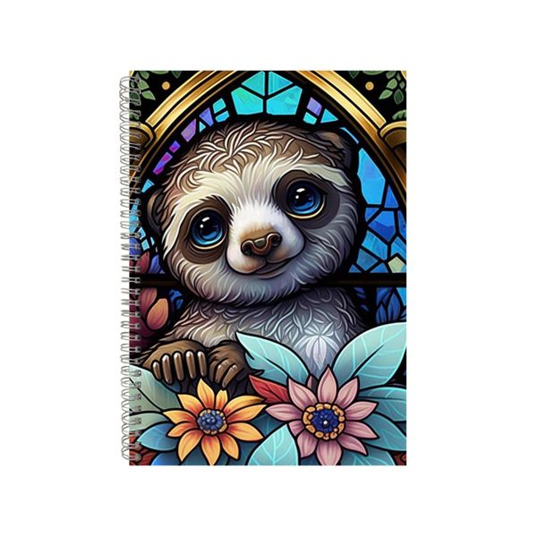 Floral Sloth Stained Glass Notebook Animal Gift Idea A4 Notepad Pad 88