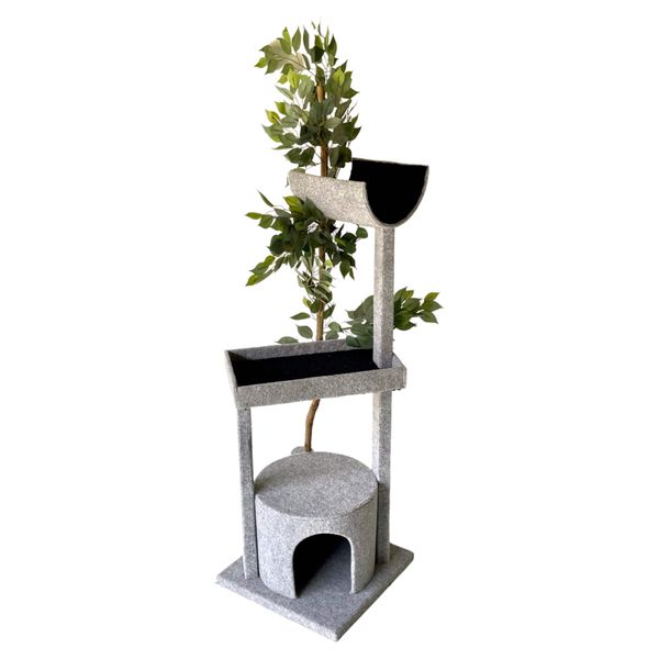 Scratzme - Tree House Premium Scratching Post - Light Grey &amp; Black