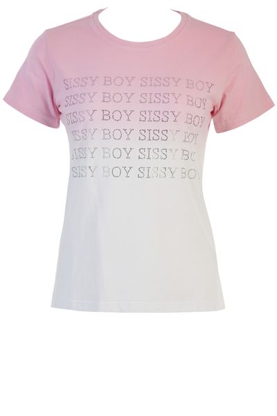 Sissy Boy: Pink and Whites Regular Fit Tie Dye Bling Logo Top