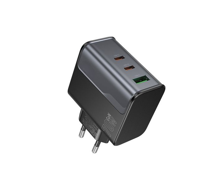 High-Power 70W USB-C Wall Charging Adapter with PD/QC, Triple Output Ports