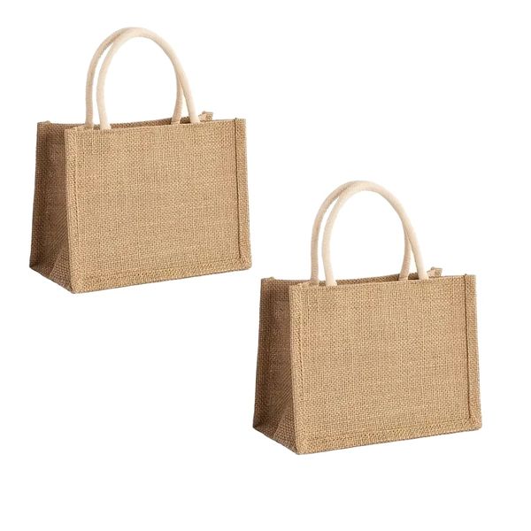 Decor Portable Mini Burlap Reusable Jute Handbag 2 Pieces - 23cm