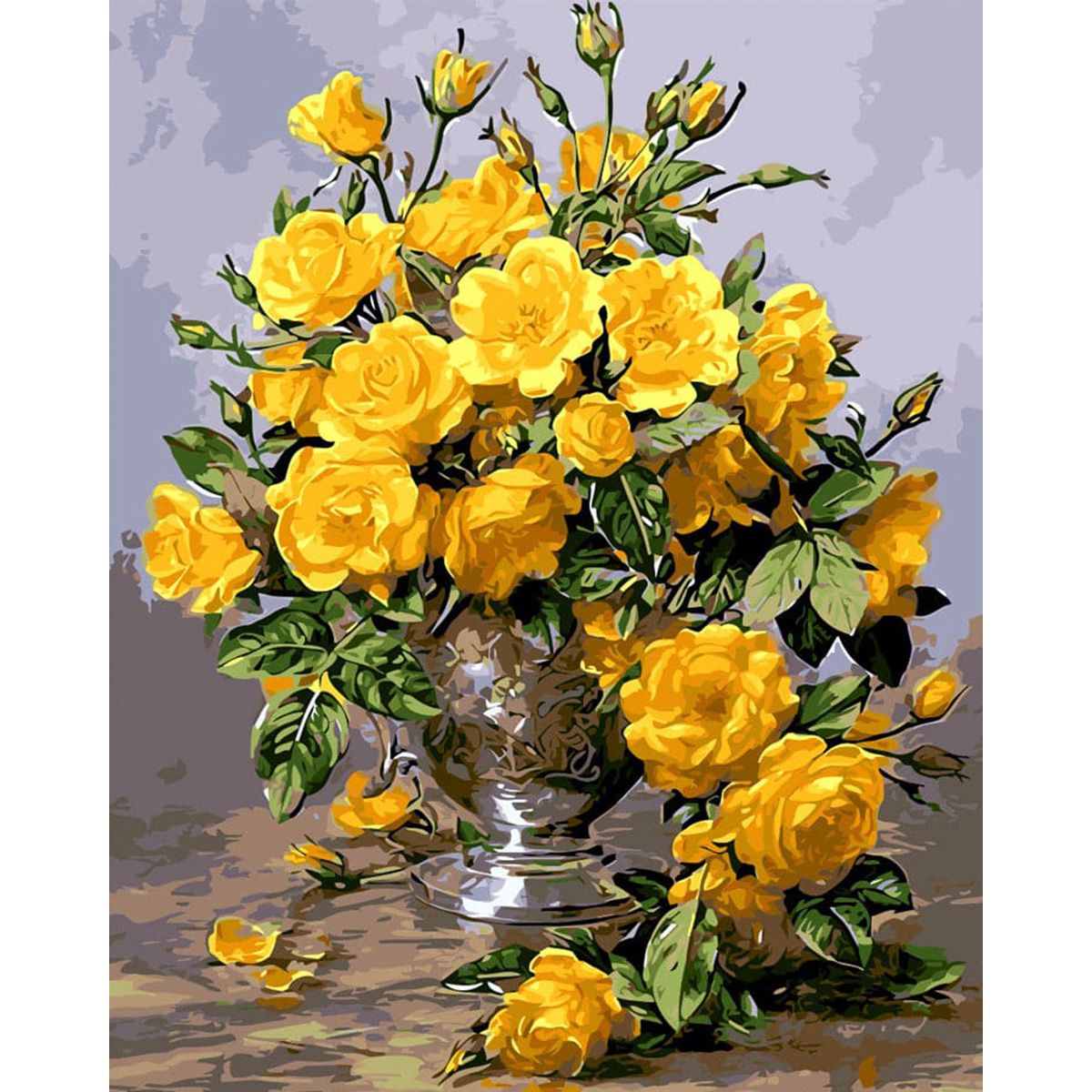 Paint By Numbers DIY 40cmx50cm Framed Canvas Yellow Roses In Vase