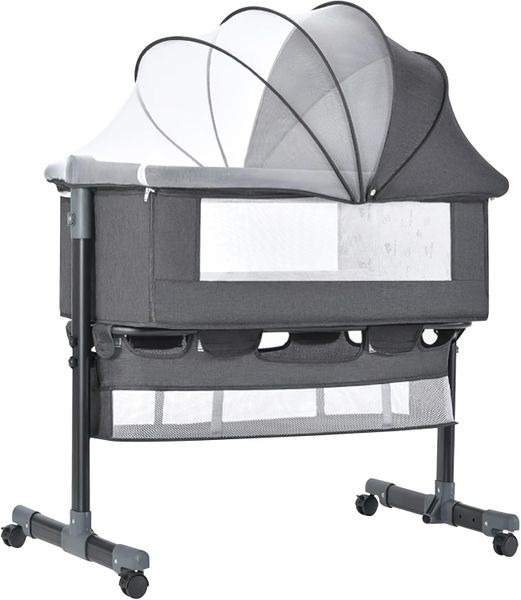 Portable Baby Bedside Crib with Canopy and Wheels - Grey