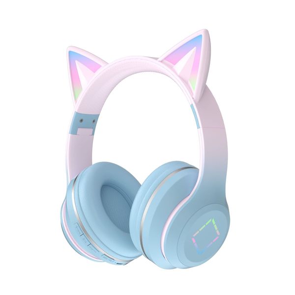 Cat Ears Bluetooth Headphones Gradient Glow Long Battery Over-Ear