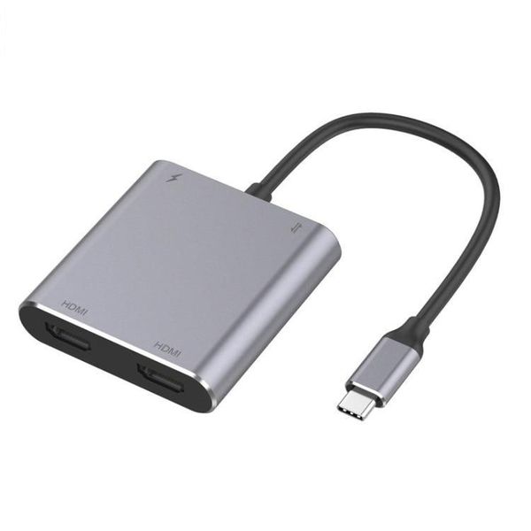 4-in-1 Type-C to Dual HDMI + USB+Type-C PD HUB Adapter Good Quality By (GD)