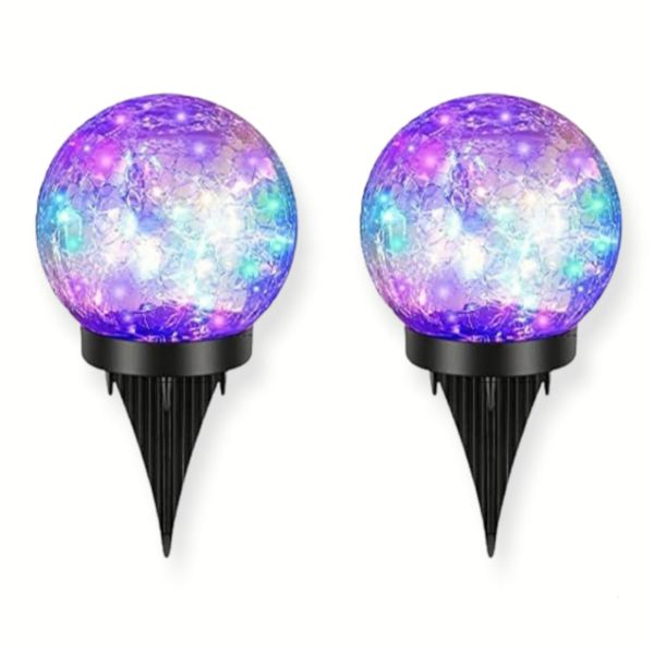 2 Pieces Cracked Glass Solar LED Light Garden Outdoor Decorative Light 10CM