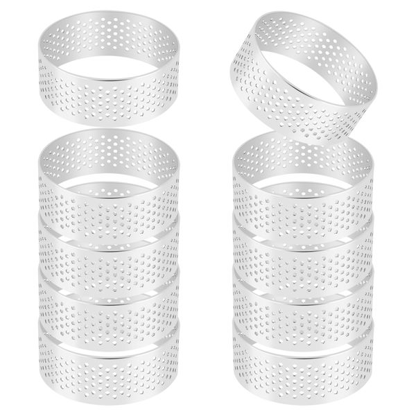 10 Pack 5Cm Stainless Steel Tart Ring Heat-Resistant Perforated Cake