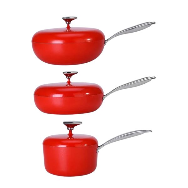 Red Non Stick 3 Pot / Pan Cooking Set