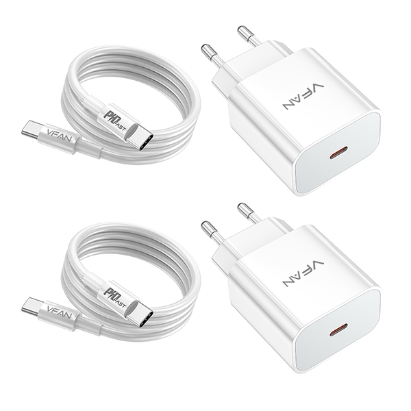 VFAN 2 PACK 20W PD Charger, Fast Charging Adapter with USB-C to USB-C Cable