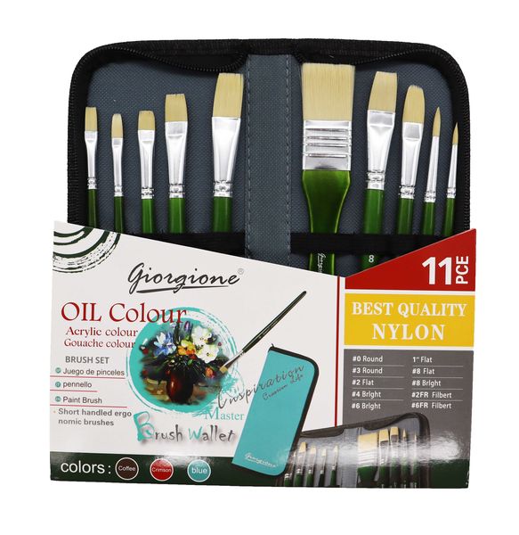 Giorgione Oil Paint Brush 11 Pieces Set - Green