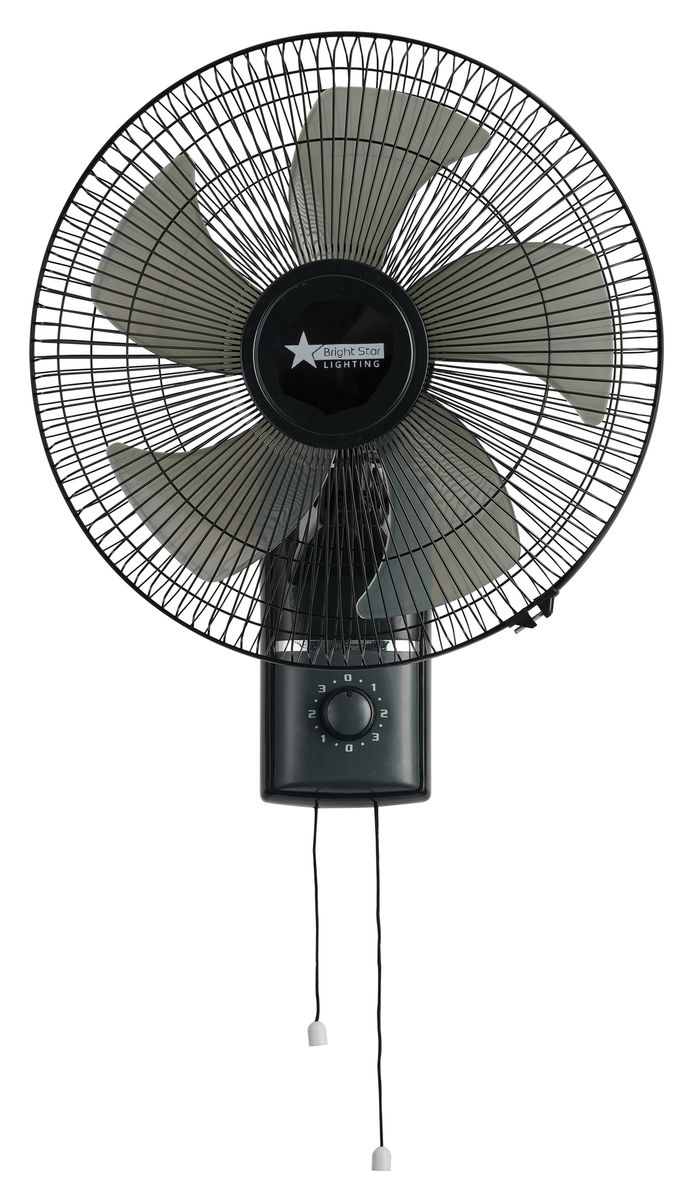 Modern 16" Wall-Mount Fan with 3-Speed Pull Chain - FAN025 Black