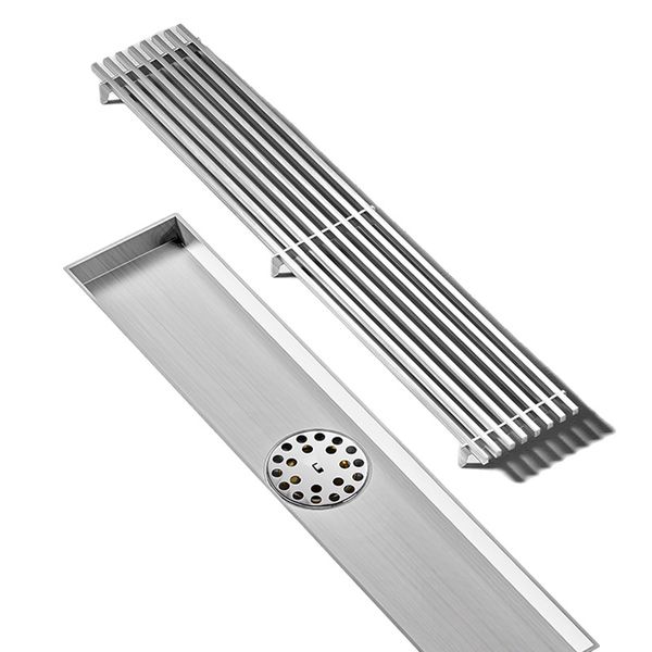 Steel Linear Shower Drain with Brass Core - Large Flow for Bathroom