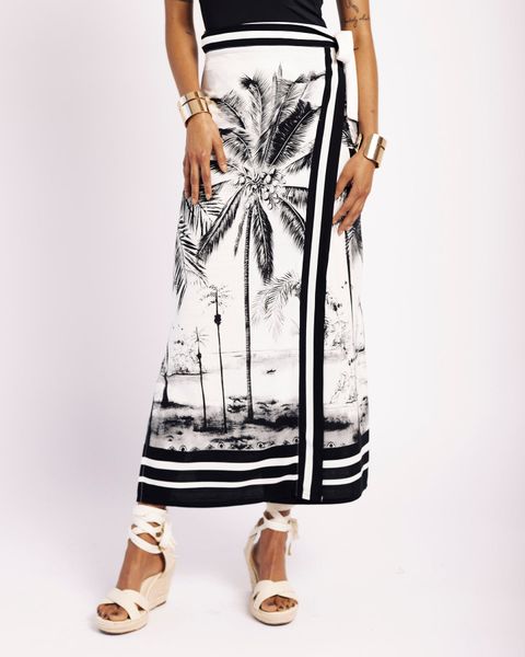 Midi Wrap Skirt in Palm print