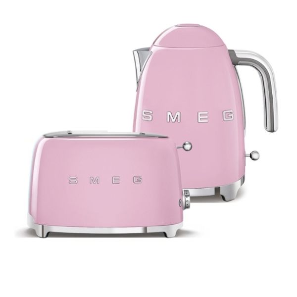 Smeg Retro Combo - 1.7 Litre 3D Logo Kettle Plus 2 Slice Toaster- Pink