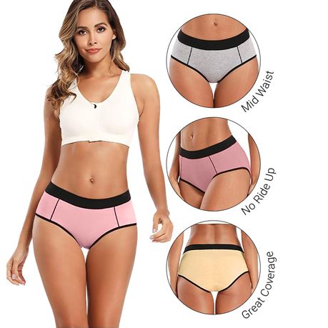 Women's Mid Waisted Cotton Underwear Soft Breathable Panties