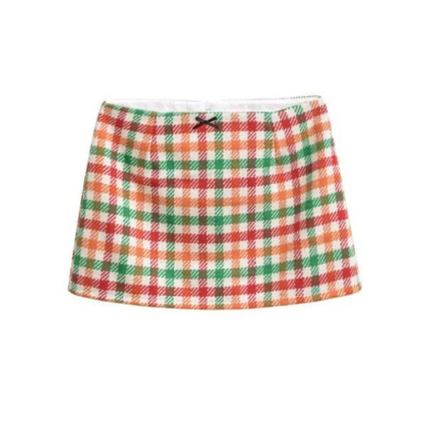 Plaid bow low waist skirt for women