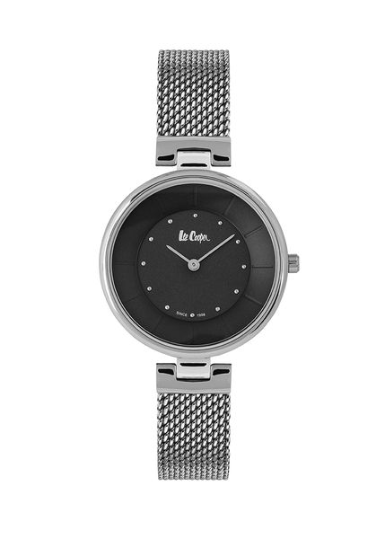 Lee Cooper Ladies Silver Mesh Dress Black Dial - LC06630.3500
