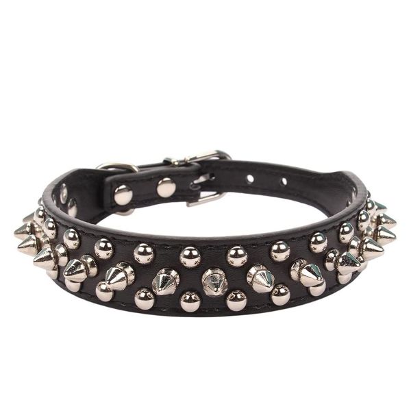 UrbanPets - Spiked 3 Rows Rivet Pet Bite Protection Studded Leather Collar