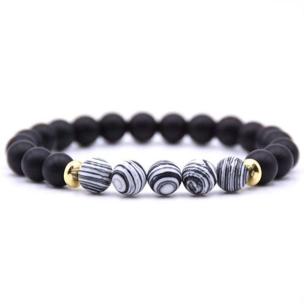 Argent Craft Black Matte Agate Stone &amp; 4 White &amp; Black Agate Stone Bracelet