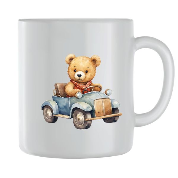 Blue Car Coffee Mugs for Men Women Teddy Bear Lovers Graphic Cup Gift 189