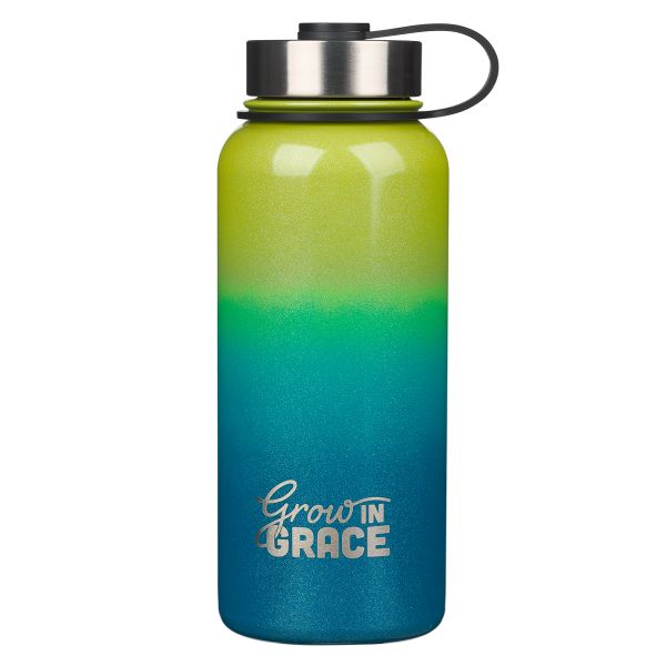 Stainless Steel Water Bottle - Grow In Grace, Blue / Green