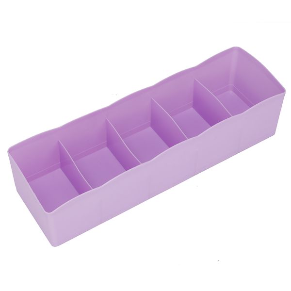 Plastic Drawer Organizer with 5 Grids, 26.7x6.8x8cm, Purple Cube Basket