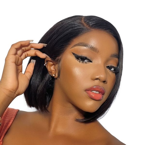 Golden Perfect Straight Brazilian Hair Bob Wig 13x4 Lace Front Glueless 8