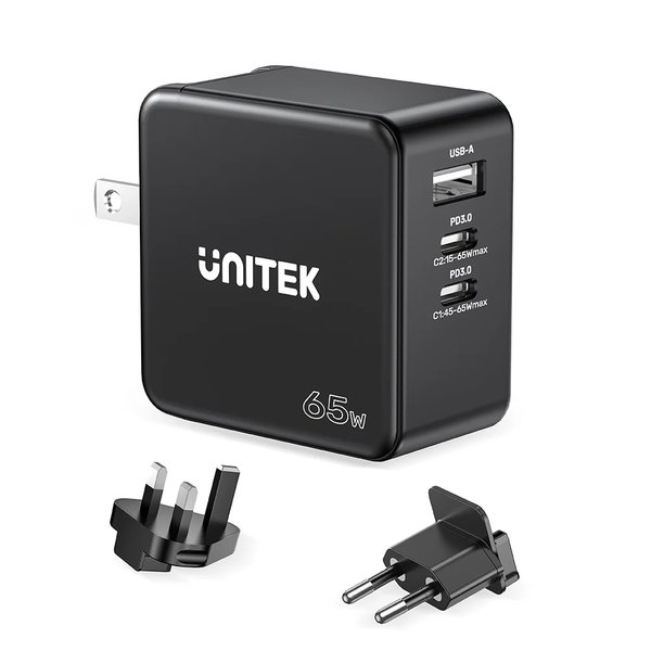 Unitek P1117B 65W GaN 4-in-1 Compact Multi-Port Fast Travel Charger - Black