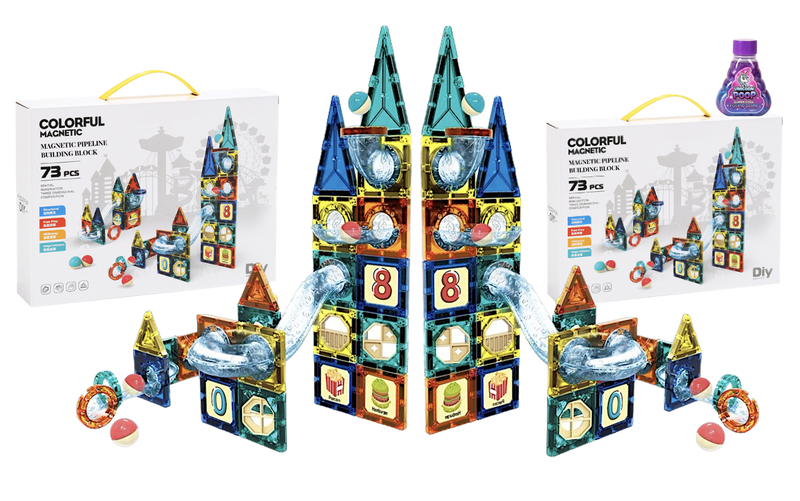 Magnetic Pipeline Tiles Magic Blocks 3D STEM Stacking Toys - 146 Pieces Piece