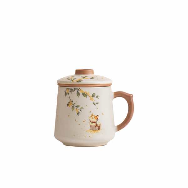 Ru Kiln Ceramic Tea Mug with Lid &amp; Filter, Office Tea Cup Gift Box