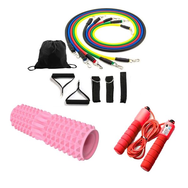 WorkOut Combo: Resistance Bands + Skipping Rope+ Foam Roller
